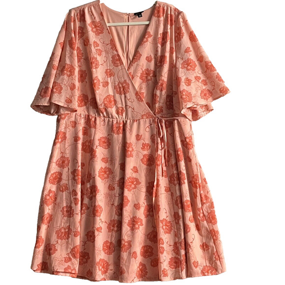 Torrid Dress Size 20 Floral Faux Wrap Flutter Sleeve Feminine Flowy V Neck Party - Picture 3 of 16